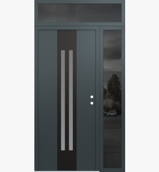 DIAMOND A8 50" X 96" ANTHRACITE/ANTHRACITE FROSTED GLASS PANEL BLACK LHI WITH SIDELITE AND TRANSOM MIRRORED GLASS