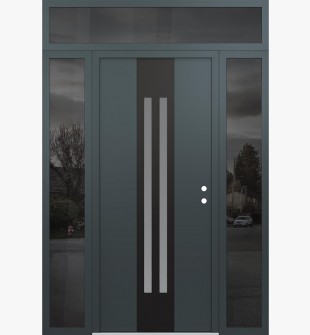 DIAMOND A8 68" X 96" ANTHRACITE/ANTHRACITE FROSTED GLASS PANEL BLACK LHI WITH 2 SIDELITES AND TRANSOM MIRRORED GLASS