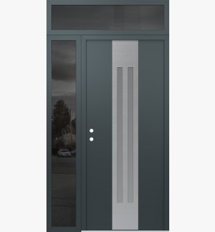 DIAMOND A8 50" X 96" ANTHRACITE/ANTHRACITE FROSTED GLASS PANEL STAINLESS STEEL RHI WITH SIDELITE AND TRANSOM MIRRORED GLASS