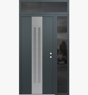 DIAMOND A8 48" X 96" ANTHRACITE/ANTHRACITE FROSTED GLASS PANEL STAINLESS STEEL LHI WITH SIDELITE AND TRANSOM MIRRORED GLASS