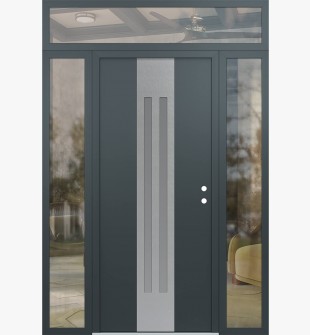 DIAMOND A8 68" X 96" ANTHRACITE/ANTHRACITE FROSTED GLASS PANEL STAINLESS STEEL LHI WITH 2 SIDELITES AND TRANSOM CLEAR GLASS