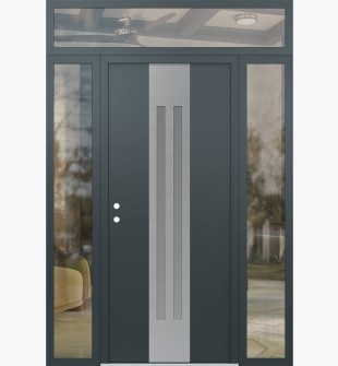 DIAMOND A8 68" X 96" ANTHRACITE/ANTHRACITE FROSTED GLASS PANEL STAINLESS STEEL RHI WITH 2 SIDELITES AND TRANSOM CLEAR GLASS