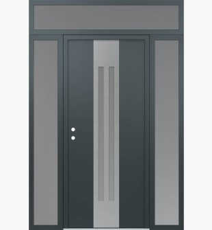 DIAMOND A8 60" X 96" ANTHRACITE/ANTHRACITE FROSTED GLASS PANEL STAINLESS STEEL RHI WITH 2 SIDELITES AND TRANSOM FROSTED GLASS