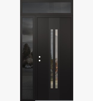 DIAMOND A8 52" X 96" BLACK/BLACK CLEAR GLASS PANEL BLACK RHI WITH SIDELITE AND TRANSOM MIRRORED GLASS