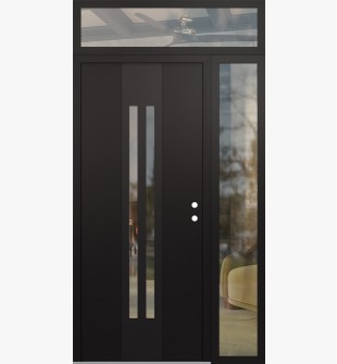 DIAMOND A8 48" X 96" BLACK/BLACK CLEAR GLASS PANEL BLACK LHI WITH SIDELITE AND TRANSOM CLEAR GLASS