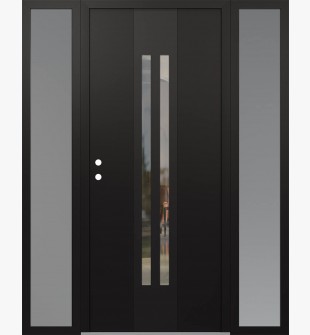 DIAMOND A8 64" X 80" BLACK/BLACK CLEAR GLASS PANEL BLACK RHI WITH 2 SIDELITES FROSTED GLASS