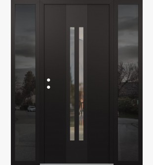DIAMOND A8 64" X 80" BLACK/BLACK CLEAR GLASS PANEL BLACK RHI WITH 2 SIDELITES MIRRORED GLASS