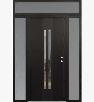 DIAMOND A8 64" X 96" BLACK/BLACK CLEAR GLASS PANEL BLACK LHI WITH 2 SIDELITES AND TRANSOM FROSTED GLASS