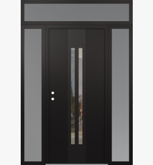 DIAMOND A8 68" X 96" BLACK/BLACK CLEAR GLASS PANEL BLACK RHI WITH 2 SIDELITES AND TRANSOM FROSTED GLASS
