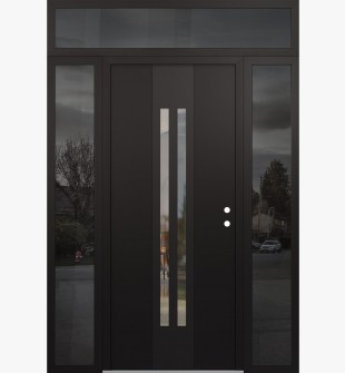 DIAMOND A8 68" X 96" BLACK/BLACK CLEAR GLASS PANEL BLACK LHI WITH 2 SIDELITES AND TRANSOM MIRRORED GLASS