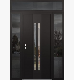 DIAMOND A8 60" X 96" BLACK/BLACK CLEAR GLASS PANEL BLACK RHI WITH 2 SIDELITES AND TRANSOM MIRRORED GLASS