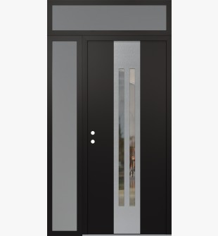 DIAMOND A8 52" X 96" BLACK/BLACK CLEAR GLASS PANEL STAINLESS STEEL RHI WITH SIDELITE AND TRANSOM FROSTED GLASS