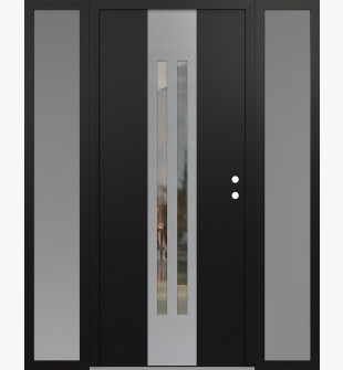 DIAMOND A8 64" X 80" BLACK/BLACK CLEAR GLASS PANEL STAINLESS STEEL LHI WITH 2 SIDELITES FROSTED GLASS
