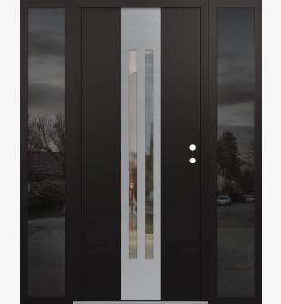 DIAMOND A8 60" X 80" BLACK/BLACK CLEAR GLASS PANEL STAINLESS STEEL LHI WITH 2 SIDELITES MIRRORED GLASS