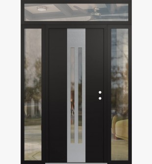 DIAMOND A8 64" X 96" BLACK/BLACK CLEAR GLASS PANEL STAINLESS STEEL LHI WITH 2 SIDELITES AND TRANSOM CLEAR GLASS