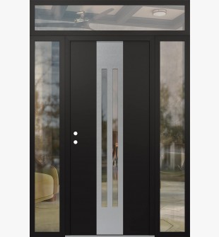 DIAMOND A8 64" X 96" BLACK/BLACK CLEAR GLASS PANEL STAINLESS STEEL RHI WITH 2 SIDELITES AND TRANSOM CLEAR GLASS