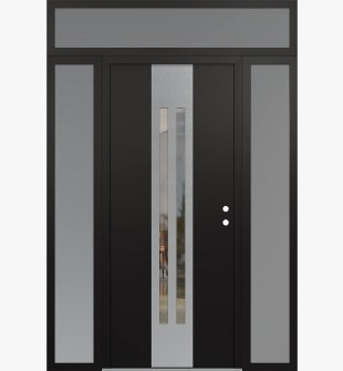 DIAMOND A8 64" X 96" BLACK/BLACK CLEAR GLASS PANEL STAINLESS STEEL LHI WITH 2 SIDELITES AND TRANSOM FROSTED GLASS