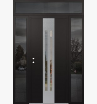 DIAMOND A8 64" X 96" BLACK/BLACK CLEAR GLASS PANEL STAINLESS STEEL RHI WITH 2 SIDELITES AND TRANSOM MIRRORED GLASS