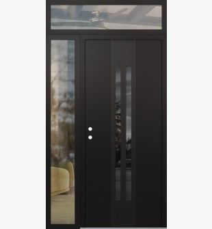 DIAMOND A8 50" X 96" BLACK/BLACK MIRRORED GLASS PANEL BLACK RHI WITH SIDELITE AND TRANSOM CLEAR GLASS