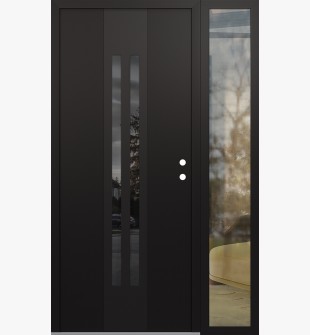 DIAMOND A8 48" X 80" BLACK/BLACK MIRRORED GLASS PANEL BLACK LHI WITH SIDELITE CLEAR GLASS