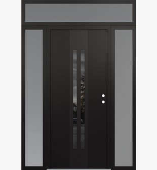 DIAMOND A8 60" X 96" BLACK/BLACK MIRRORED GLASS PANEL BLACK LHI WITH 2 SIDELITES AND TRANSOM FROSTED GLASS