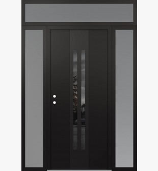 DIAMOND A8 68" X 96" BLACK/BLACK MIRRORED GLASS PANEL BLACK RHI WITH 2 SIDELITES AND TRANSOM FROSTED GLASS
