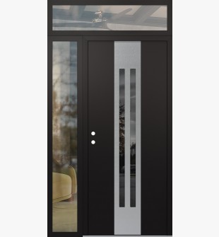 DIAMOND A8 48" X 96" BLACK/BLACK MIRRORED GLASS PANEL STAINLESS STEEL RHI WITH SIDELITE AND TRANSOM CLEAR GLASS