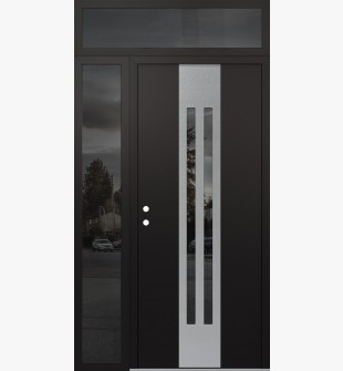 DIAMOND A8 52" X 96" BLACK/BLACK MIRRORED GLASS PANEL STAINLESS STEEL RHI WITH SIDELITE AND TRANSOM MIRRORED GLASS
