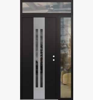 DIAMOND A8 48" X 96" BLACK/BLACK MIRRORED GLASS PANEL STAINLESS STEEL LHI WITH SIDELITE AND TRANSOM CLEAR GLASS