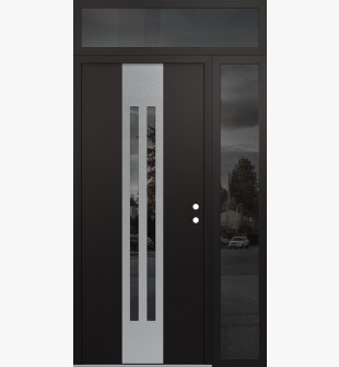 DIAMOND A8 50" X 96" BLACK/BLACK MIRRORED GLASS PANEL STAINLESS STEEL LHI WITH SIDELITE AND TRANSOM MIRRORED GLASS
