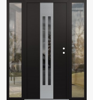 DIAMOND A8 64" X 80" BLACK/BLACK MIRRORED GLASS PANEL STAINLESS STEEL LHI WITH 2 SIDELITES CLEAR GLASS