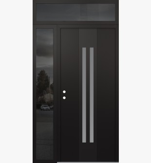 DIAMOND A8 52" X 96" BLACK/WHITE FROSTED GLASS PANEL BLACK RHI WITH SIDELITE AND TRANSOM MIRRORED GLASS