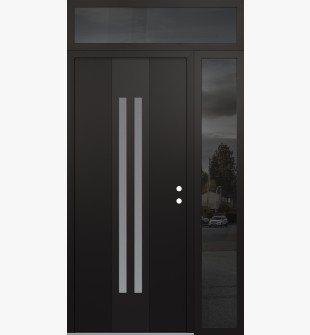 DIAMOND A8 50" X 96" BLACK/WHITE FROSTED GLASS PANEL BLACK LHI WITH SIDELITE AND TRANSOM MIRRORED GLASS