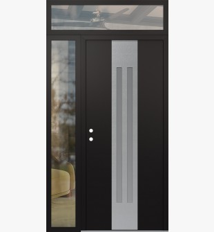 DIAMOND A8 52" X 96" BLACK/WHITE FROSTED GLASS PANEL STAINLESS STEEL RHI WITH SIDELITE AND TRANSOM CLEAR GLASS