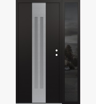 DIAMOND A8 52" X 80" BLACK/WHITE FROSTED GLASS PANEL STAINLESS STEEL LHI WITH SIDELITE MIRRORED GLASS