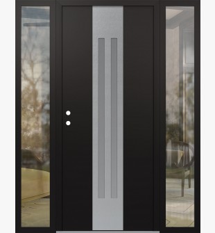 DIAMOND A8 64" X 80" BLACK/WHITE FROSTED GLASS PANEL STAINLESS STEEL RHI WITH 2 SIDELITES CLEAR GLASS