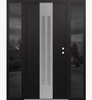 DIAMOND A8 68" X 80" BLACK/WHITE FROSTED GLASS PANEL STAINLESS STEEL LHI WITH 2 SIDELITES MIRRORED GLASS