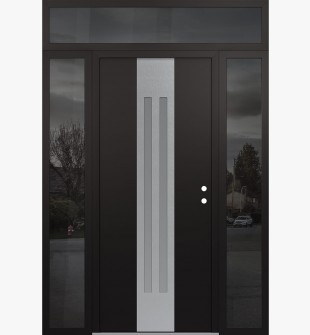 DIAMOND A8 68" X 96" BLACK/WHITE FROSTED GLASS PANEL STAINLESS STEEL LHI WITH 2 SIDELITES AND TRANSOM MIRRORED GLASS