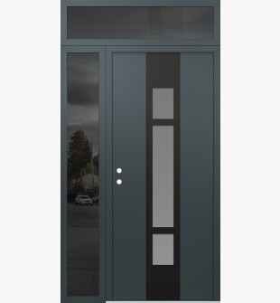 DIAMOND A9 50" X 96" ANTHRACITE/ANTHRACITE FROSTED GLASS PANEL BLACK RHI WITH SIDELITE AND TRANSOM MIRRORED GLASS