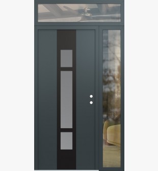 DIAMOND A9 48" X 96" ANTHRACITE/ANTHRACITE FROSTED GLASS PANEL BLACK LHI WITH SIDELITE AND TRANSOM CLEAR GLASS