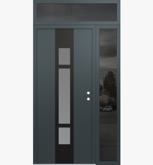 DIAMOND A9 48" X 96" ANTHRACITE/ANTHRACITE FROSTED GLASS PANEL BLACK LHI WITH SIDELITE AND TRANSOM MIRRORED GLASS
