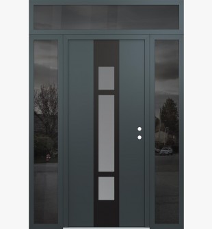 DIAMOND A9 64" X 96" ANTHRACITE/ANTHRACITE FROSTED GLASS PANEL BLACK LHI WITH 2 SIDELITES AND TRANSOM MIRRORED GLASS