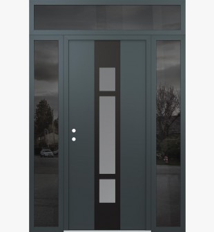 DIAMOND A9 68" X 96" ANTHRACITE/ANTHRACITE FROSTED GLASS PANEL BLACK RHI WITH 2 SIDELITES AND TRANSOM MIRRORED GLASS