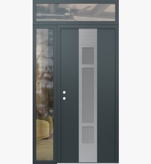 DIAMOND A9 52" X 96" ANTHRACITE/ANTHRACITE FROSTED GLASS PANEL STAINLESS STEEL RHI WITH SIDELITE AND TRANSOM CLEAR GLASS