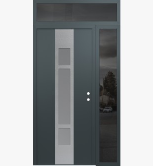 DIAMOND A9 50" X 96" ANTHRACITE/ANTHRACITE FROSTED GLASS PANEL STAINLESS STEEL LHI WITH SIDELITE AND TRANSOM MIRRORED GLASS