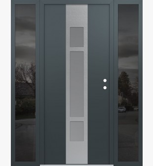 DIAMOND A9 64" X 80" ANTHRACITE/ANTHRACITE FROSTED GLASS PANEL STAINLESS STEEL LHI WITH 2 SIDELITES MIRRORED GLASS