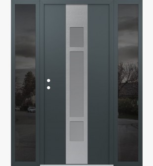 DIAMOND A9 68" X 80" ANTHRACITE/ANTHRACITE FROSTED GLASS PANEL STAINLESS STEEL RHI WITH 2 SIDELITES MIRRORED GLASS