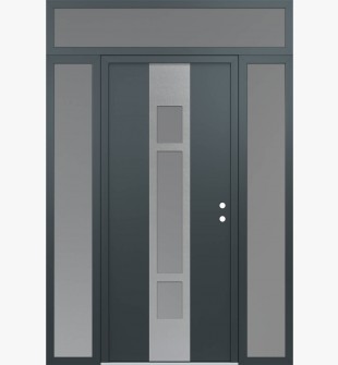 DIAMOND A9 68" X 96" ANTHRACITE/ANTHRACITE FROSTED GLASS PANEL STAINLESS STEEL LHI WITH 2 SIDELITES AND TRANSOM FROSTED GLASS