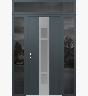 DIAMOND A9 68" X 96" ANTHRACITE/ANTHRACITE FROSTED GLASS PANEL STAINLESS STEEL RHI WITH 2 SIDELITES AND TRANSOM MIRRORED GLASS