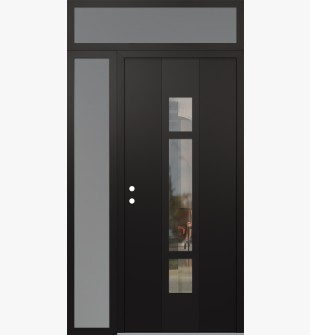 DIAMOND A9 52" X 96" BLACK/BLACK CLEAR GLASS PANEL BLACK RHI WITH SIDELITE AND TRANSOM FROSTED GLASS